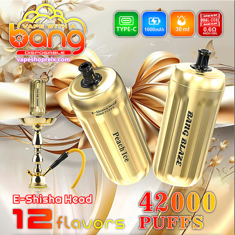 Bang E-Shisha 42000 Puffs 拋棄式電子煙 電子水煙頭 一次性霧化棒 金色設計 台灣電子煙批發|煙潮商城